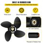 VEVOR buitenboordmotorpropeller, vervangt OEM 48-8M8026630, 4-bladige 26,2 x 33 cm aluminium bootpropeller, compatibel met Mercury Mariner 25 pk Bigfoot/Command Thrust 60 pk buitenboordmotor