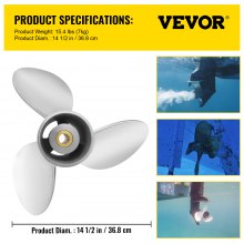 VEVOR Outboard Propeller, Replace for OEM 3860709, 3-Blade 14.5\" x 21\" Pitch Steel Boat Propeller, Compatible with Volvo Penta SX Drive All Models, with 19 Tooth Splines, RH