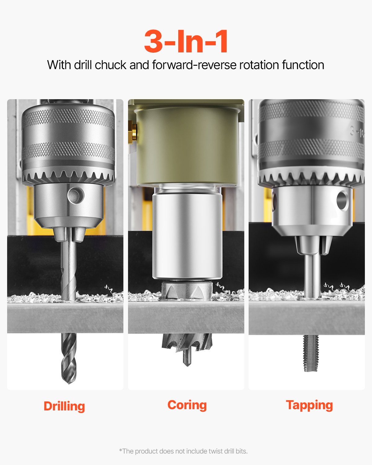 VEVOR Magnetische Boorkernboormachine 1200W φ50mm, 12500N Draagbare Elektrische Magneetboormachine met 2 Kernboren, 850rpm Boor voor Metalen Oppervlakten Industrie DIY Geel