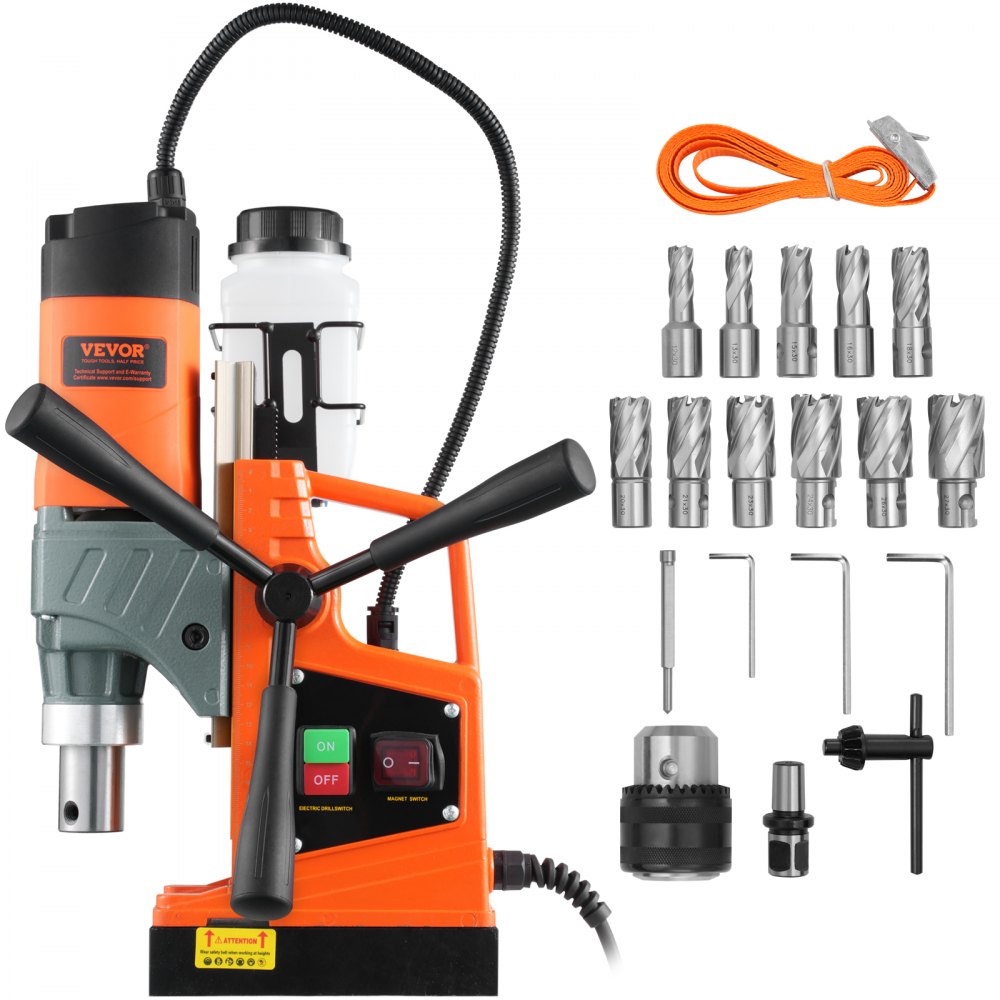 VEVOR Professional Core Drilling Machine Magnetic Drilling Machine Magnetic Force 12500 N, 850 rpm 1450 W Magnetic Drilling Machine 40 mm Max. Drilling Diameter, Magnetic Core Drilling System for Shipbuilding, Bridge Building etc. Orange