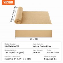 VEVOR jute stof 50x50 jute decoratieve stof ambachtelijke stof jute lint 355mmx9.1m