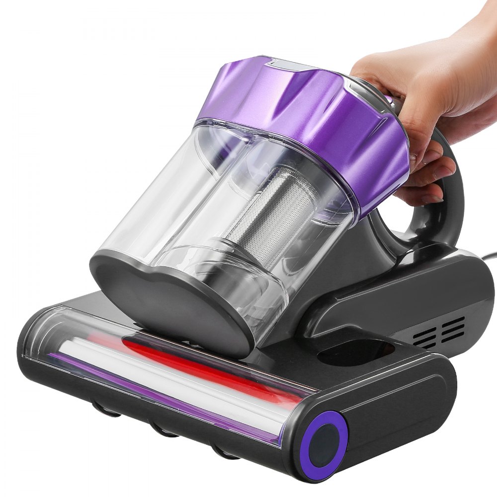 VEVOR Mattress Vacuum Cleaner, 550W Bed Vacuum Cleaner with 18Kpa Powerful Suction and Dual Dust Bin, HEPA Filter & Heating, Ultrasound Tech & Cleaning Lights, Handheld for Bed, Sofa, Corded, Gray