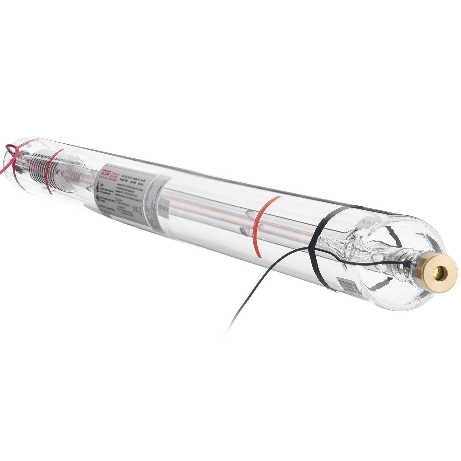 VEVOR 100W CO2 Laser Tube, 57 in (1450 mm) Length, 3.1 in (80 mm) Dia Borosilicate Glass Laser Cutter Tube with Metal Head, 10,000hr Wires Preconnected for Laser Engraver Engraving Cutting Machine