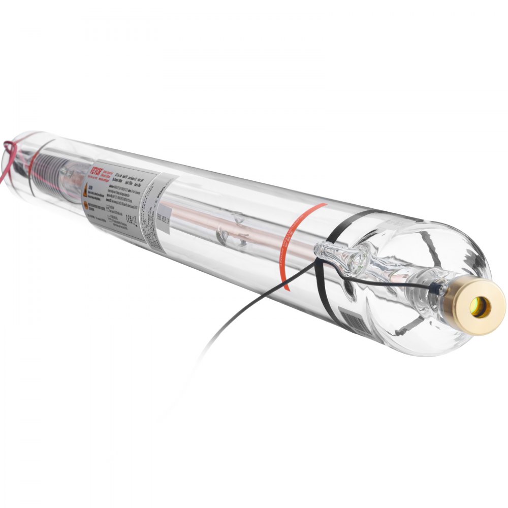 VEVOR 90W CO2 Laser Tube, 49.2 in (1250 mm) Length, 3.1 in (80 mm) Dia Borosilicate Glass Laser Cutter Tube with Metal Head, 10,000hr Wires Preconnected for Laser Engraver Engraving Cutting Machine