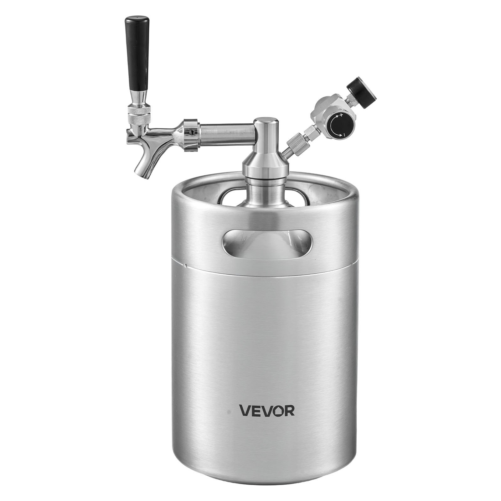 VEVOR Mini Bierdispenser met CO₂-regelaar, 5L roestvrijstalen bierfust tapsysteem, met zelfsluitende tapkraan, CO₂-druksysteem voor optimale versheid, voor zelfgebrouwen bier, speciaalbier, tapbier en feestjes