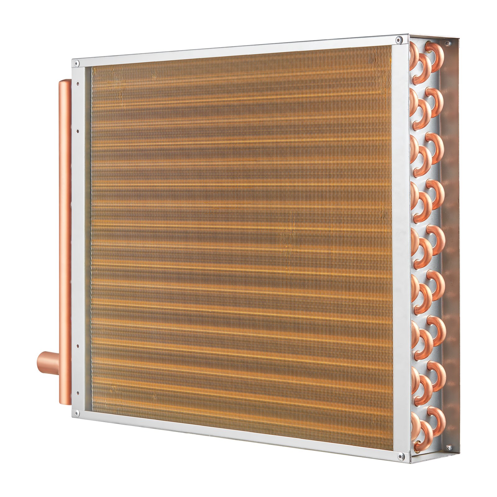 VEVOR Water-lucht warmtewisselaar, 45,72 x 50,8 cm met 3-rijige 9,53 mm koperen aansluitingen, 242 aluminium lamellen Warmtewisselaar voor houtkachels, verwarming en koeling in woonwijken en geforceerde luchtverwarming