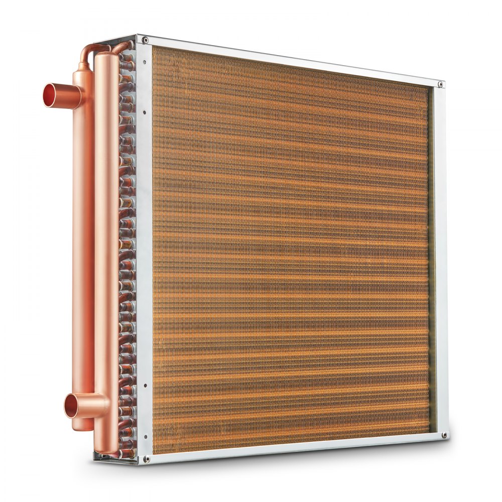 VEVOR heat exchanger with copper pipes and a finned aluminum radiator in a sturdy metal frame.