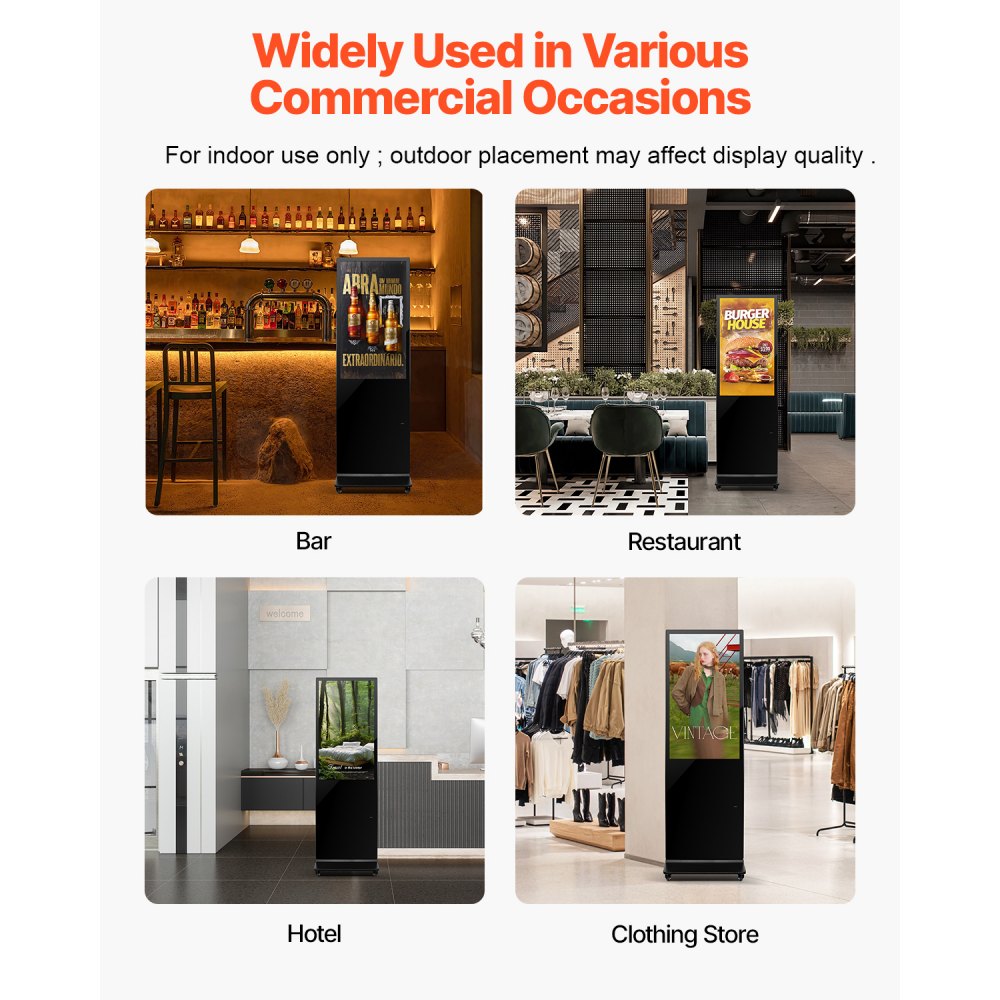 VEVOR 43 Inch Digital Signage Display, Touchscreen Digital Kiosk, Indoor Floor Standing Kiosk Display, 2K UHD LCD Screen, 2GB RAM & 32GB ROM, with WiFi /USB Input, Commercial Advertising Display