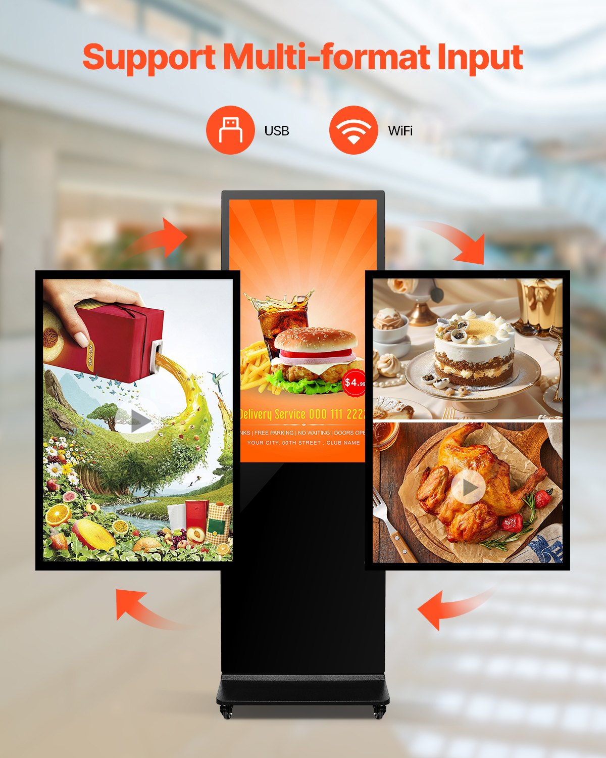 VEVOR 43 Inch Digital Signage Display, Touchscreen Digital Kiosk, Indoor Floor Standing Kiosk Display, 2K UHD LCD Screen, 2GB RAM & 32GB ROM, with WiFi /USB Input, Commercial Advertising Display