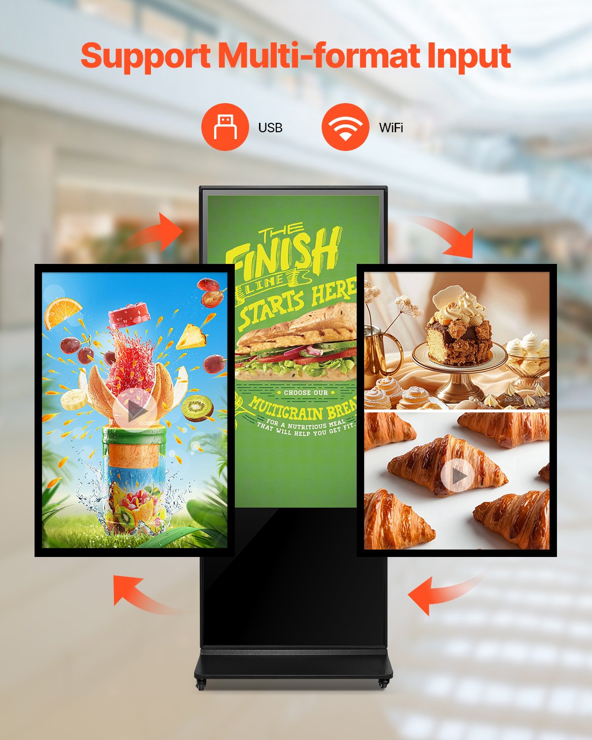 VEVOR Digitaal Customer Stopper Reclamedisplay (schermformaat 140 cm), 2K UHD LCD-scherm, 2 GB RAM en 32 GB ROM, staand display met WiFi USB-ingang Touchscreen Display Zwart