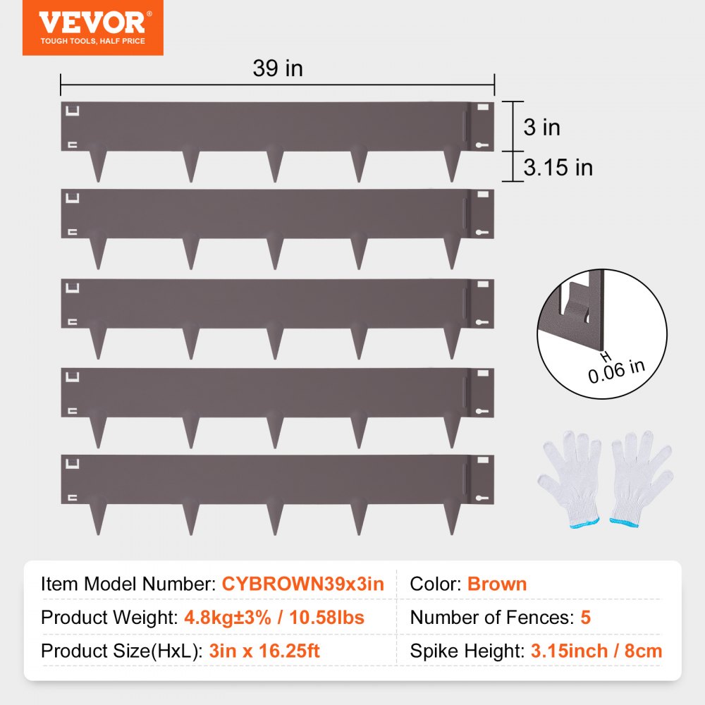 VEVOR Steel Landscape Edging 5-pack Steel Garden Edging Borders 39" L x 3" H