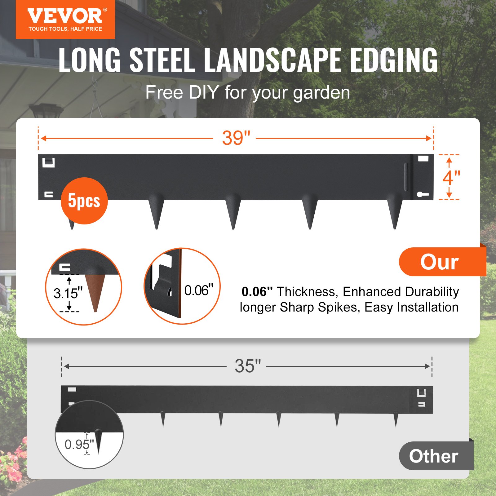 VEVOR Steel Landscape Edging 5-pack Steel Garden Edging Borders 39" L x 4" H