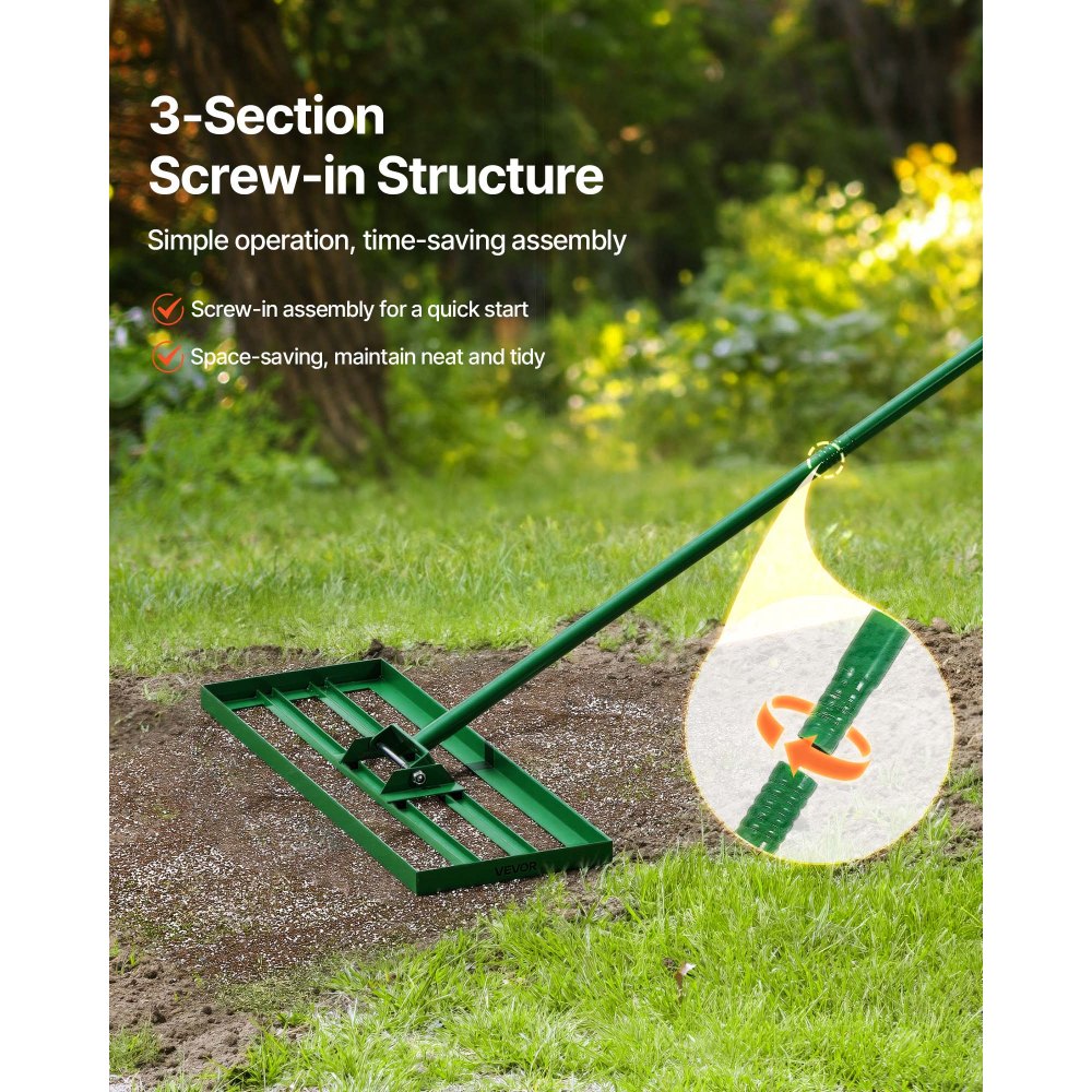 VEVOR gazonnivelleerhark 758x254 mm, gazontrekker met 198 cm lange stalen steel, gazonegalisator inclusief tuinhandschoenen, gazonnivelleringsgereedschap, geschikt voor tuin, golfbaan en landbouw