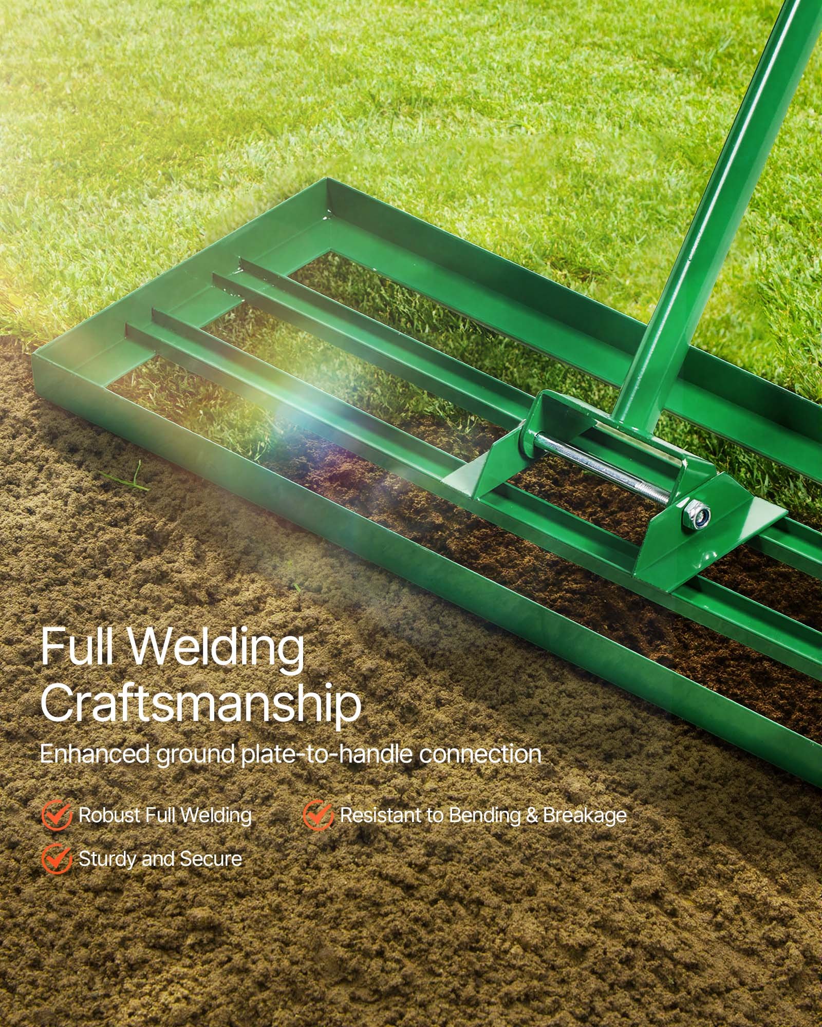 VEVOR gazonnivelleerhark 758x254 mm, gazontrekker met 198 cm lange stalen steel, gazonegalisator inclusief tuinhandschoenen, gazonnivelleringsgereedschap, geschikt voor tuin, golfbaan en landbouw