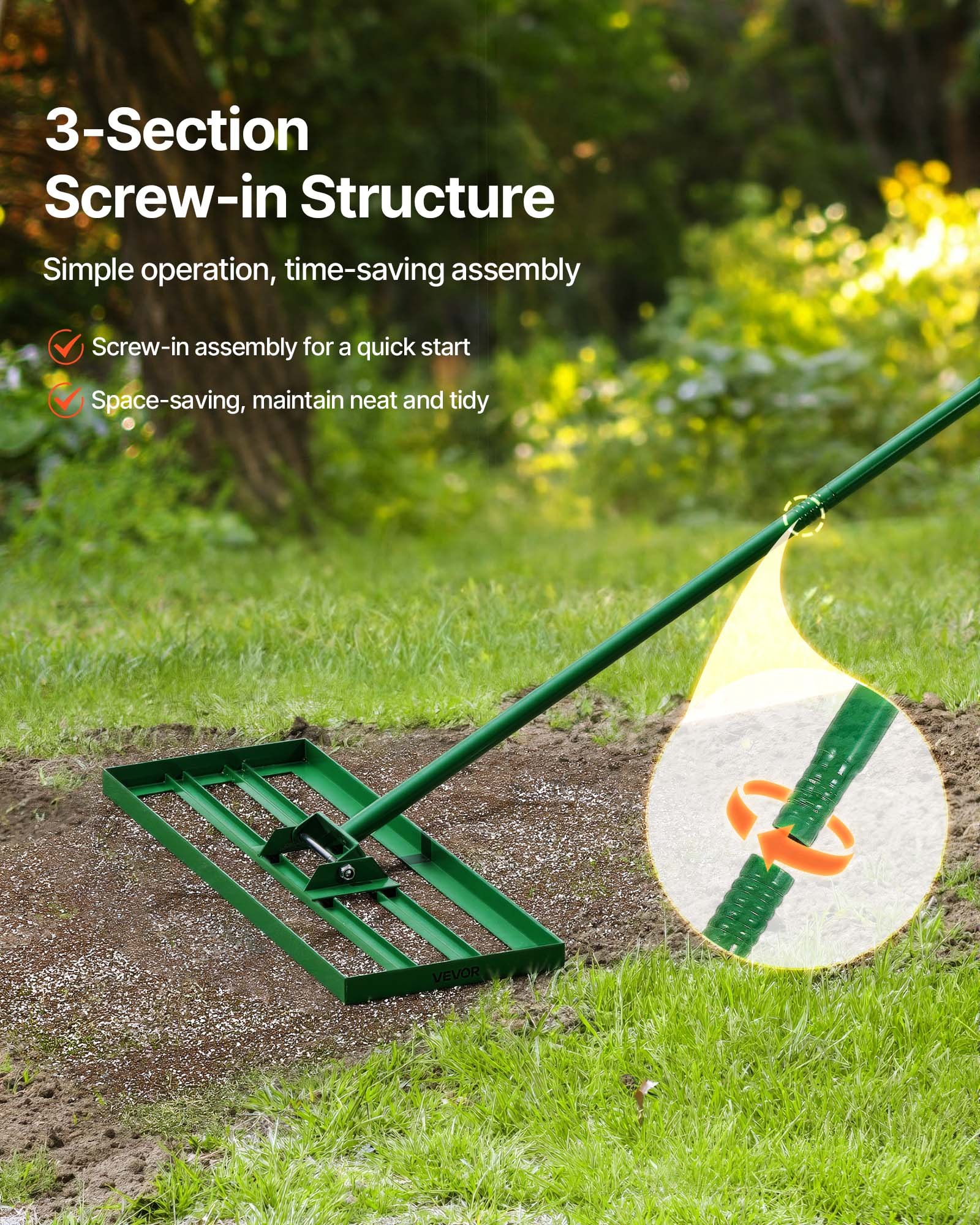VEVOR gazonnivelleerhark 758x254 mm, gazontrekker met 198 cm lange stalen steel, gazonegalisator inclusief tuinhandschoenen, gazonnivelleringsgereedschap, geschikt voor tuin, golfbaan en landbouw