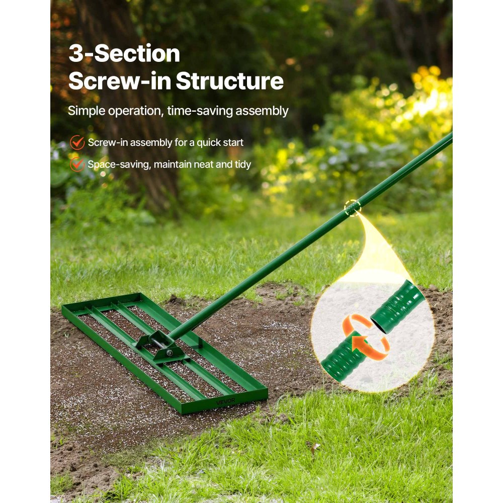 VEVOR gazonnivelleerhark 910x250 mm, gazontrekker met 198 cm lange stalen steel, gazonegalisator inclusief tuinhandschoenen, gazonnivelleringsgereedschap, geschikt voor tuin, golfbaan en landbouw