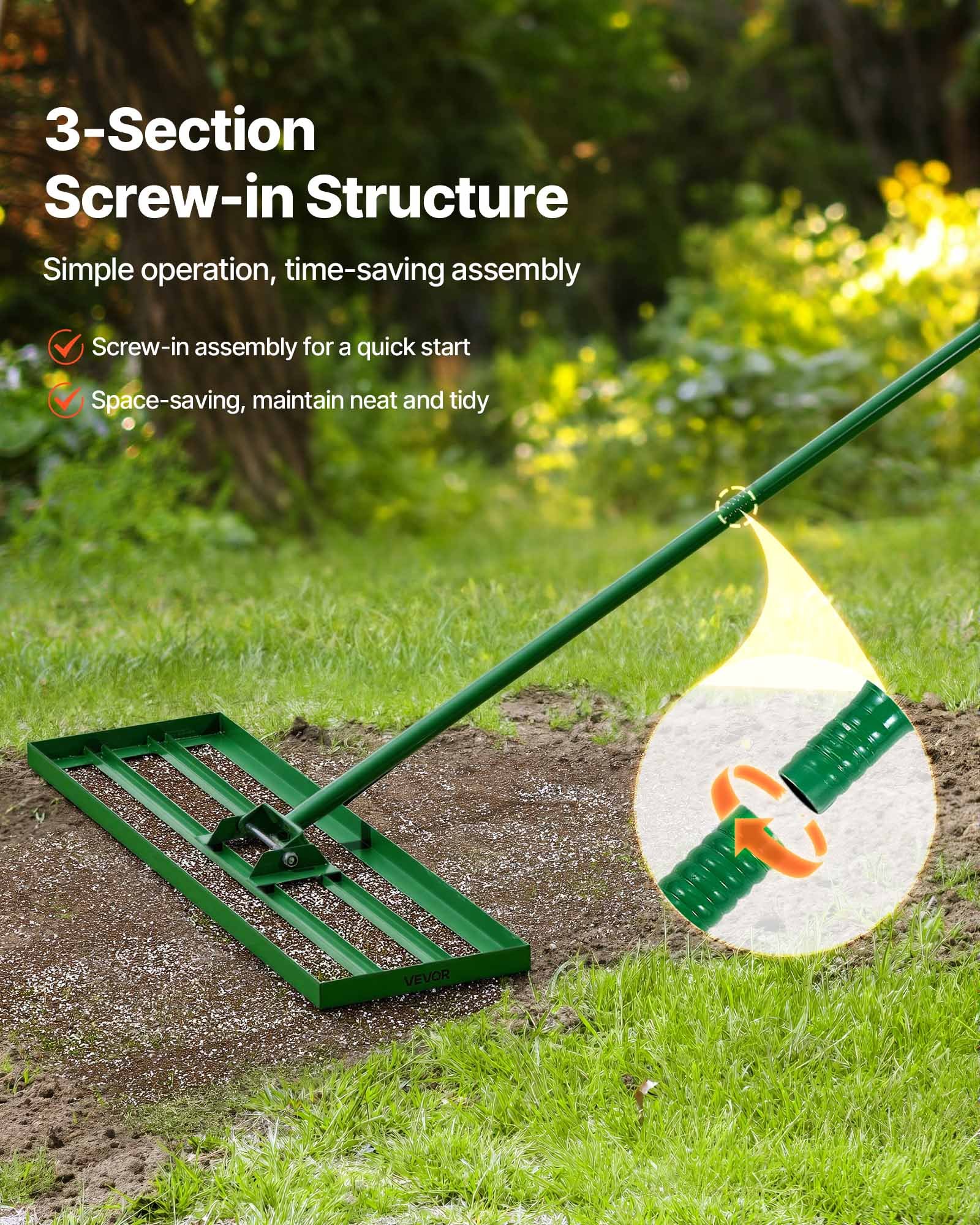 VEVOR gazonnivelleerhark 910x250 mm, gazontrekker met 198 cm lange stalen steel, gazonegalisator inclusief tuinhandschoenen, gazonnivelleringsgereedschap, geschikt voor tuin, golfbaan en landbouw