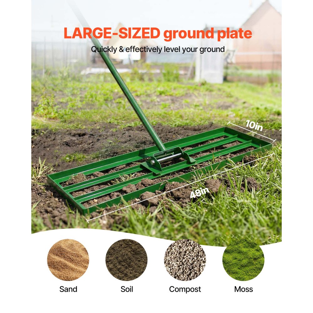 VEVOR gazonnivelleerhark 1215x252 mm, gazontrekker met 198 cm lange stalen steel, gazonegalisator inclusief tuinhandschoenen, gazonnivelleringsgereedschap, geschikt voor tuin, golfbaan en landbouw