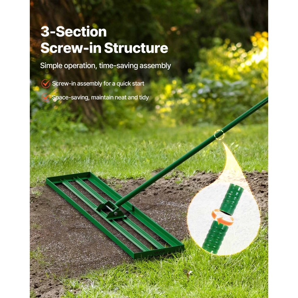 VEVOR gazonnivelleerhark 1215x252 mm, gazontrekker met 198 cm lange stalen steel, gazonegalisator inclusief tuinhandschoenen, gazonnivelleringsgereedschap, geschikt voor tuin, golfbaan en landbouw