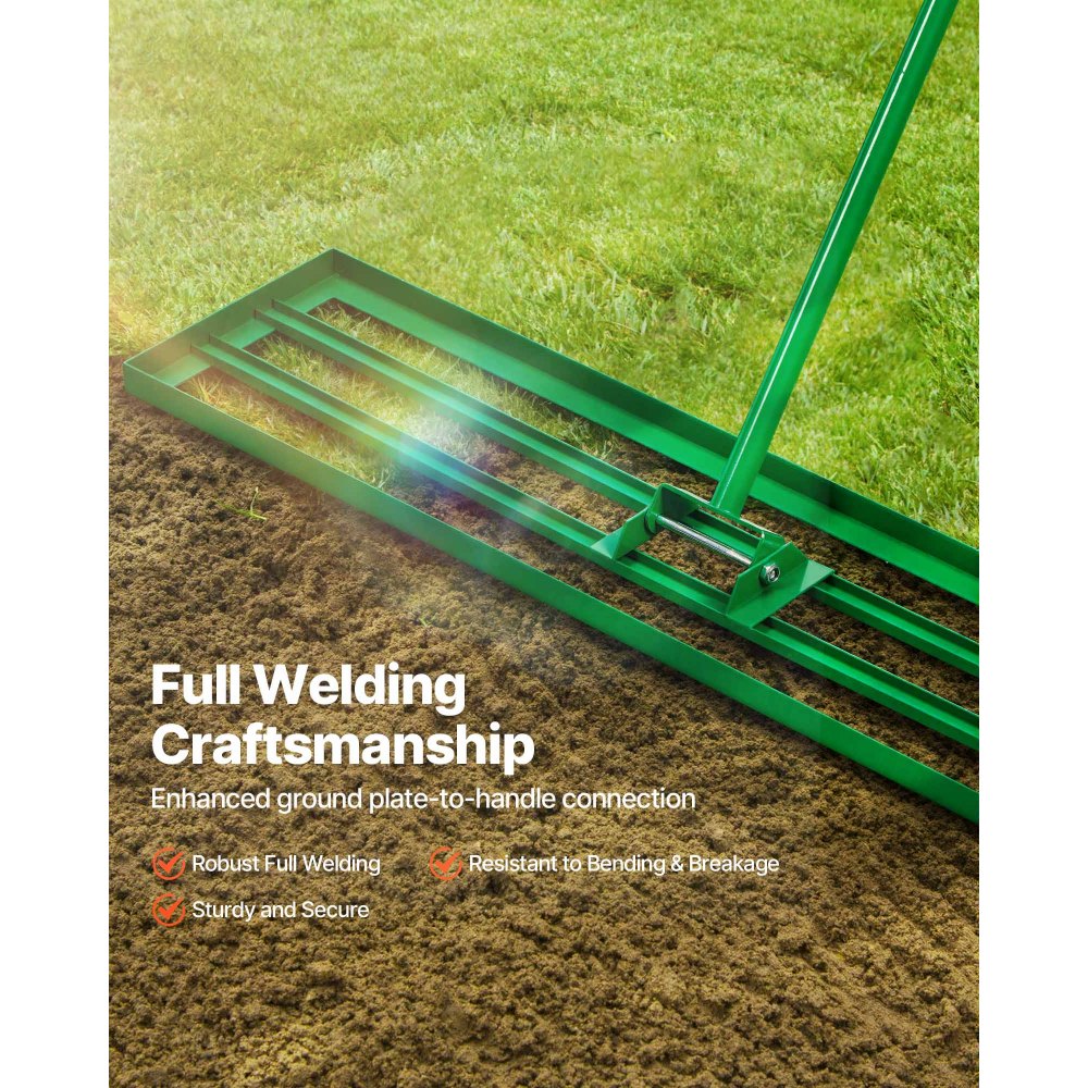 VEVOR gazonnivelleerhark 1215x252 mm, gazontrekker met 198 cm lange stalen steel, gazonegalisator inclusief tuinhandschoenen, gazonnivelleringsgereedschap, geschikt voor tuin, golfbaan en landbouw