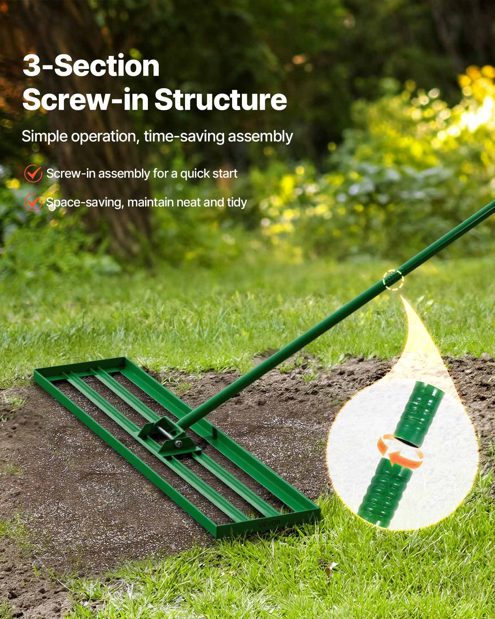 VEVOR gazonnivelleerhark 1215x252 mm, gazontrekker met 198 cm lange stalen steel, gazonegalisator inclusief tuinhandschoenen, gazonnivelleringsgereedschap, geschikt voor tuin, golfbaan en landbouw
