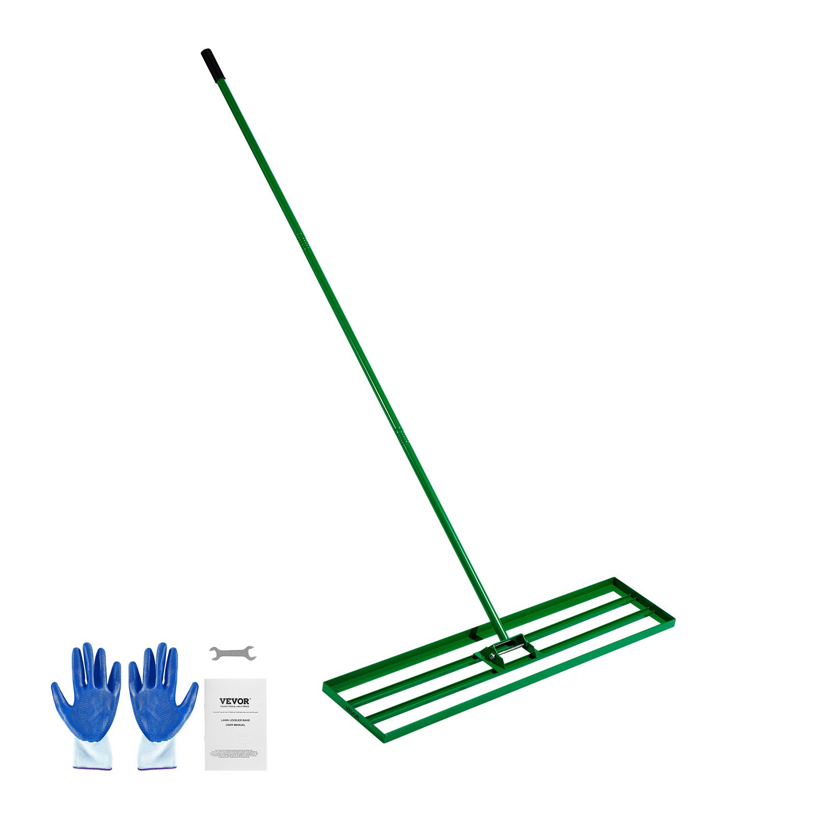 VEVOR gazonnivelleerhark 1215x252 mm, gazontrekker met 198 cm lange stalen steel, gazonegalisator inclusief tuinhandschoenen, gazonnivelleringsgereedschap, geschikt voor tuin, golfbaan en landbouw