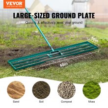 VEVOR Lawn Squeegee 1219x254mm Base Plate Levelawn Tool Aluminum Alloy and Q235 Steel Levelingrake 1981mm Rod Base Plate Golf Grass Levelawn for Leveling Sand Earth Compost and Moss