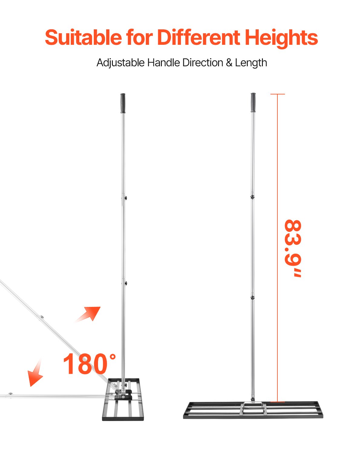 VEVOR Gazonhark, egalisatiehark met 213 cm steel, 914 x 254 mm voetplaat, roestbestendige egalisatiehark van koolstofstaal, 3 hoogtes verstelbaar, gazonnivelleringsgereedschap voor tuin en golfbanen