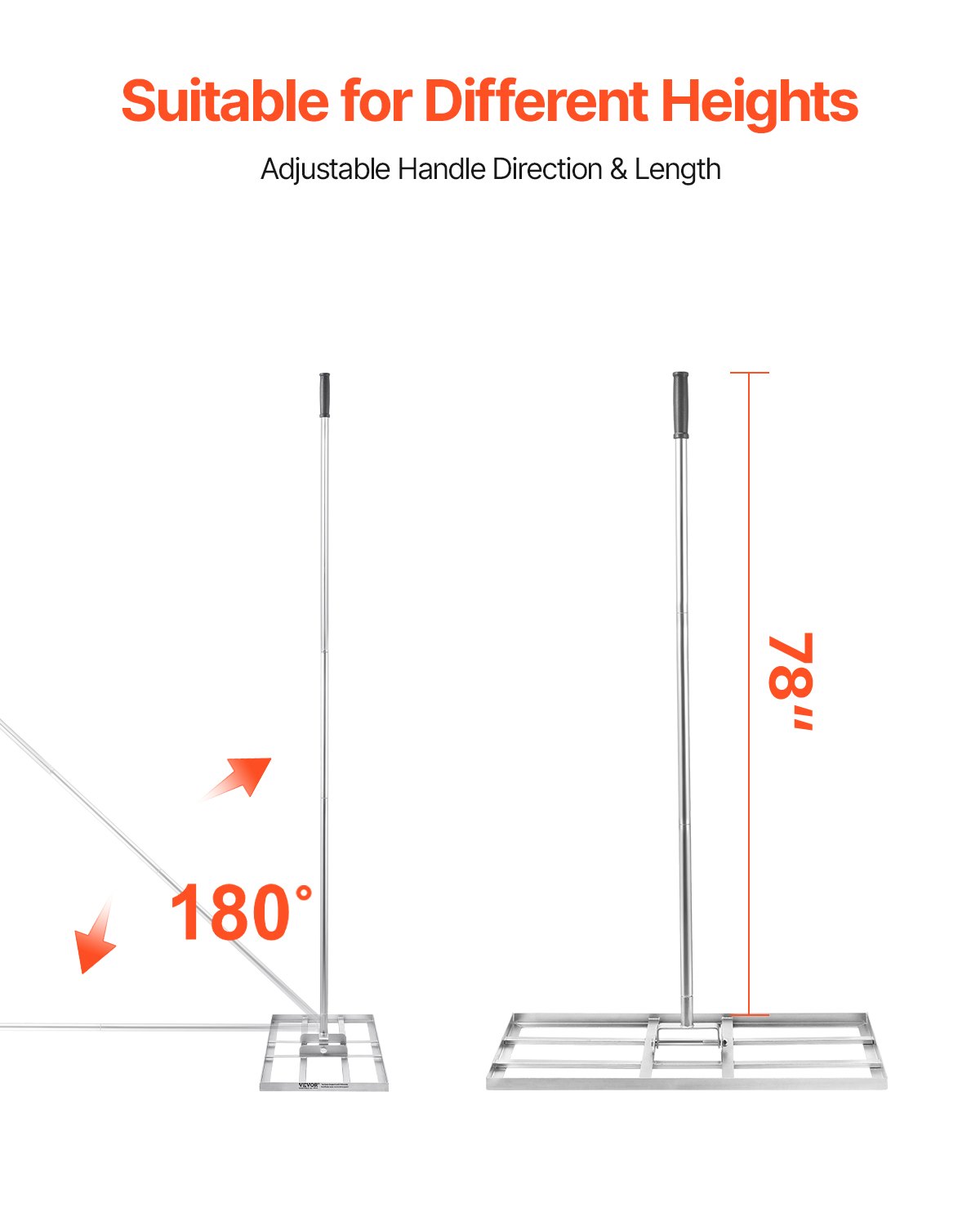 VEVOR Gazonhark met steel, 355x762mm basisplaat, nivellerende hark van koolstofstaal, nivellerende hark voor gazononderhoud, nivellerende hark voor tuin en golfbaan