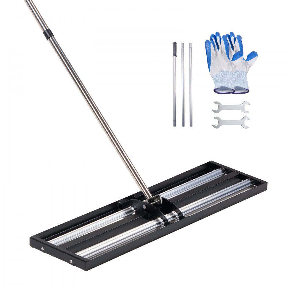 VEVOR gazonhark 255x763 mm, gazonnivelleerhark met extra lange steel van 210 cm, oppervlakte-nivelleerder incl. handschoenen, nivelleerhark, gazonhark voor het egaliseren van tuinen en golfbanen