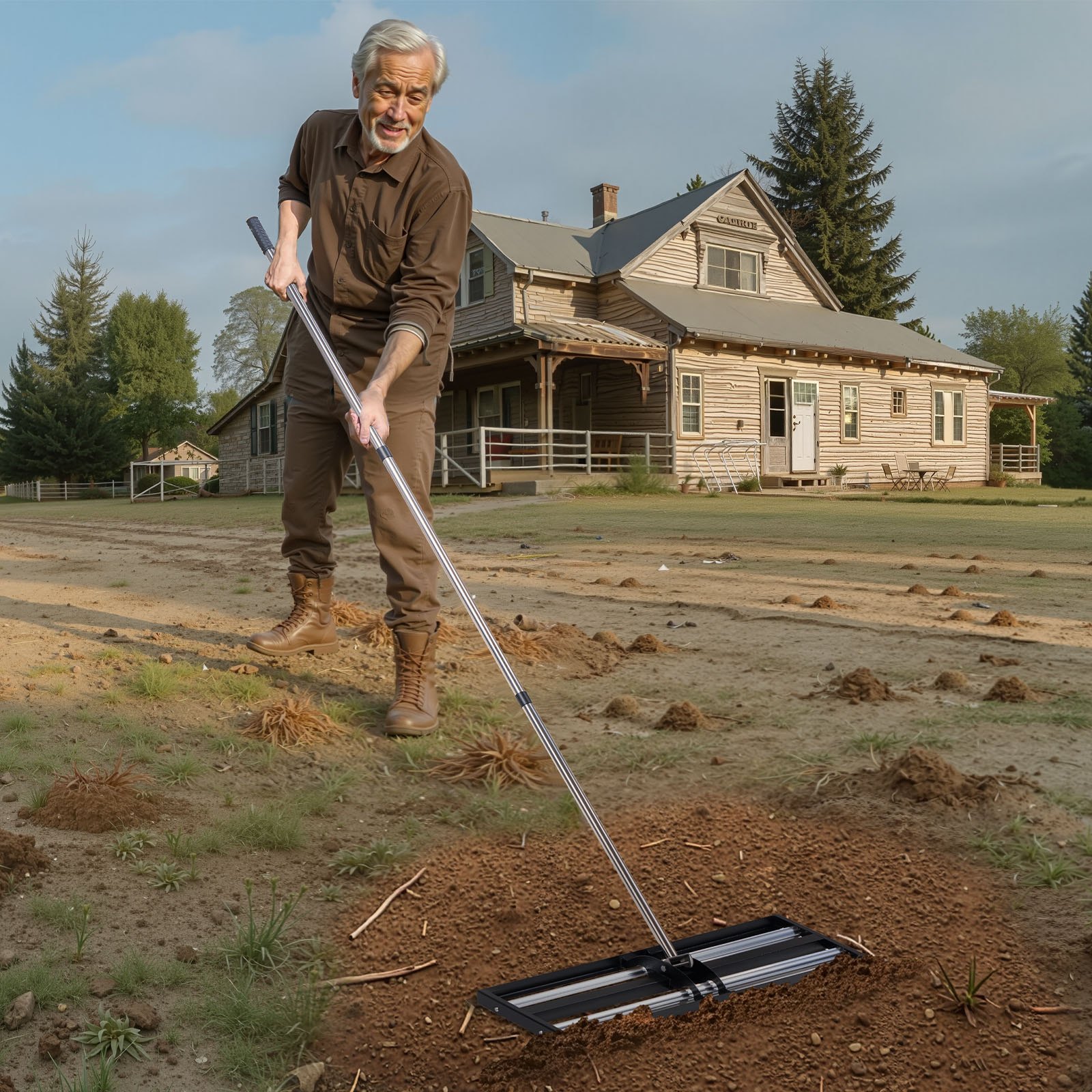 VEVOR gazonhark 255x763 mm, gazonnivelleerhark met extra lange steel van 210 cm, oppervlakte-nivelleerder incl. handschoenen, nivelleerhark, gazonhark voor het egaliseren van tuinen en golfbanen