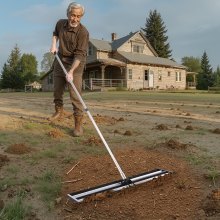 VEVOR 48x10in Lawn Leveling Rake with 83.9 in Adjustable Handle for Yard Garden