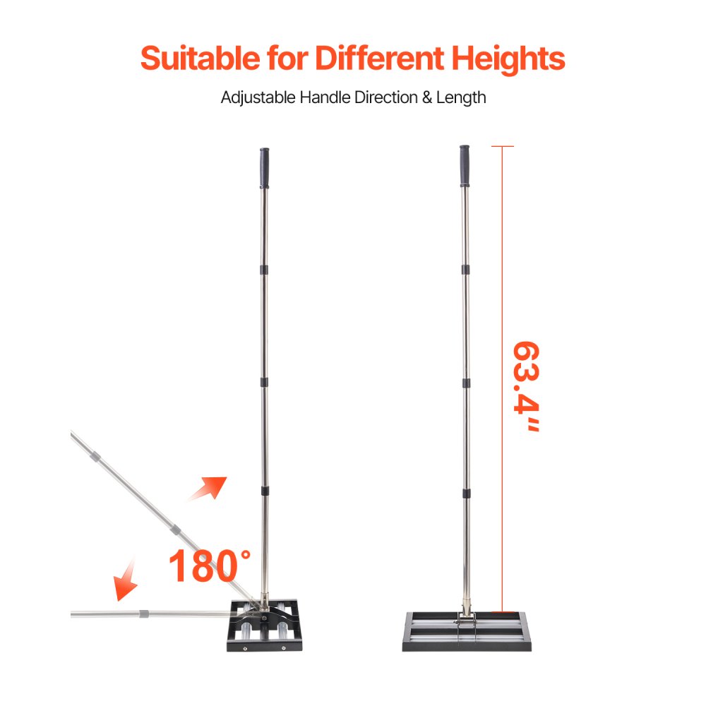 VEVOR Lawn Leveling Rake, Lawn Leveler with 63.4 in Adjustable Handle, 17x10 in Ground Plate, Heavy Duty & Rust-Resistant Metal Soil Leveler, Effort Saving Lawn Leveling Tool for Yard Golf Court