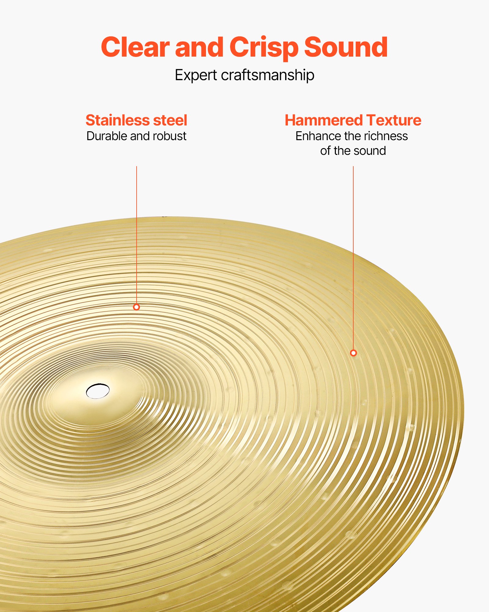 VEVOR 4-delige bekkenset 355mm HiHat 400/455mm Crash 505mm Ride bekkenlegering (14 16 18 20 inch)