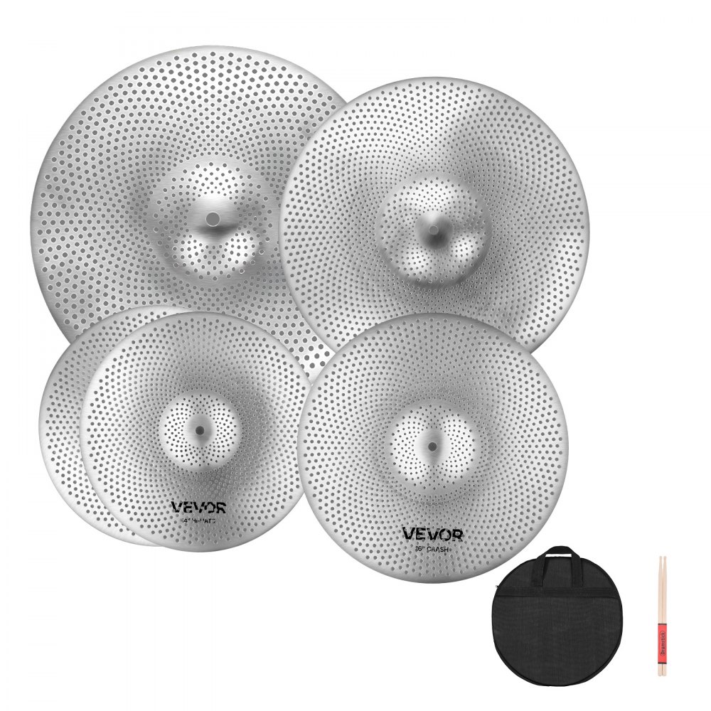 VEVOR Low Volume Cymbal Pack 4 Pieces 14 16 18 20 Inches Alloy Cymbals for Drum