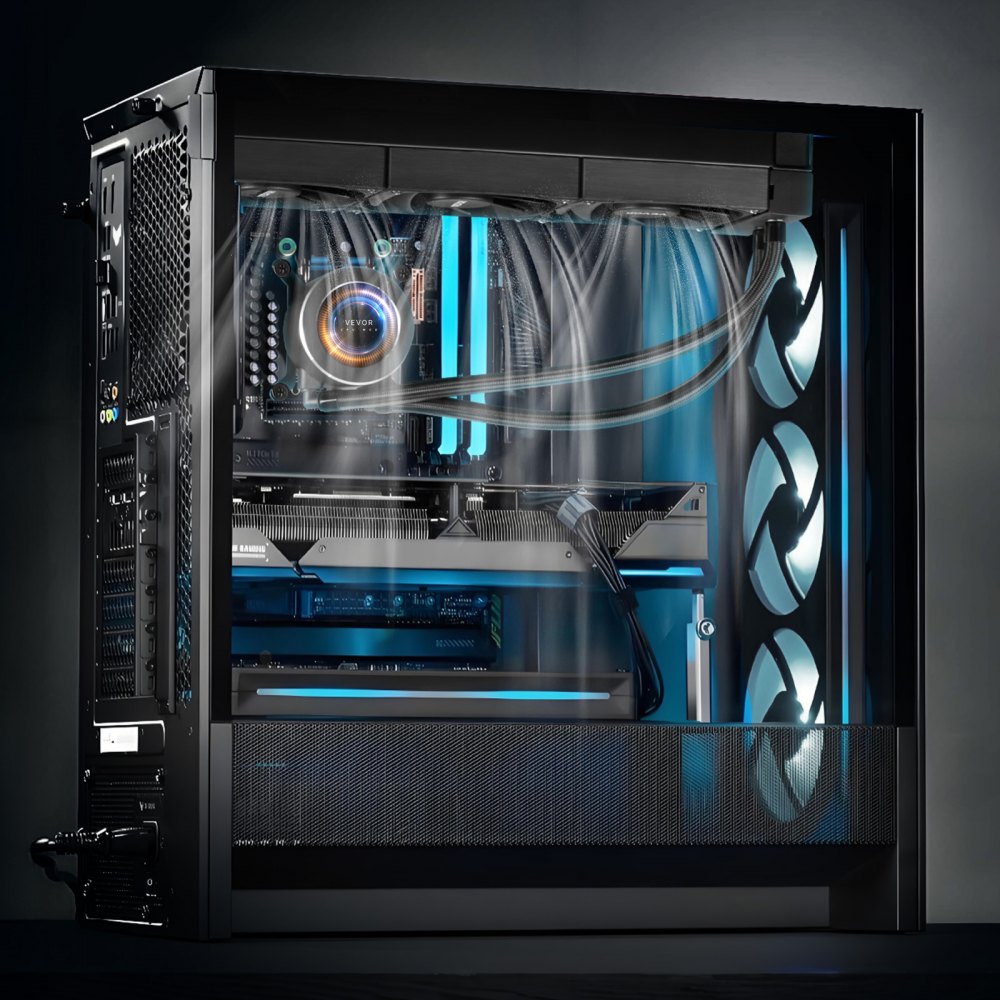 VEVOR CPU Liquid Cooler, AIO CPU Water Cooler - 3 x 120mm PWN Fans, Pump & 2.1'' LCD Display, Max 2200PRM Black CPU Cooling Fan, Compatible for Intel 115X/1366/2011/1700/1200, AMD AM4/AM5