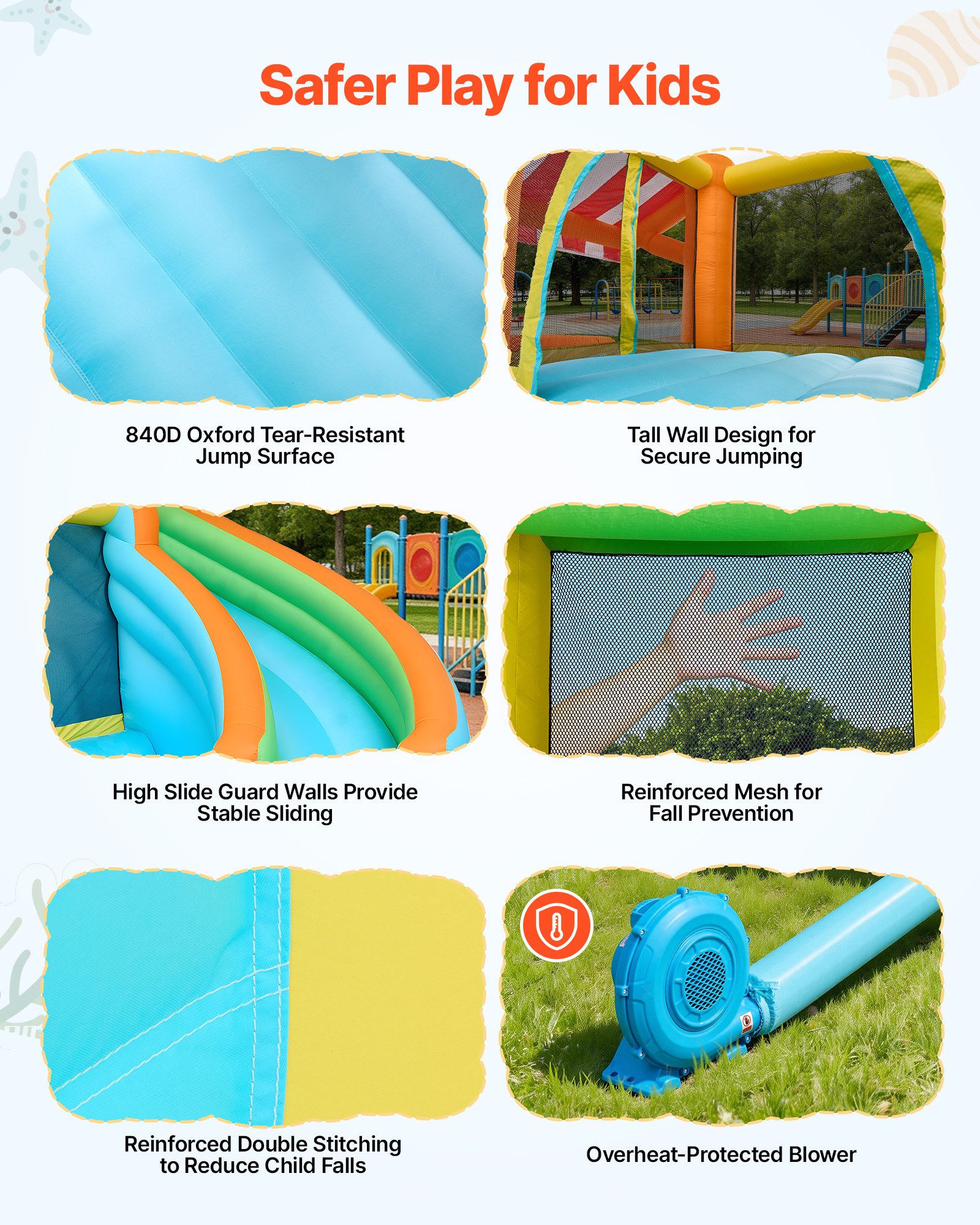 VEVOR Opblaasbaar Water Springkasteel voor Buiten (455 x 390 x 238 cm), Springkasteel met Waterglijbaan & Springkasteelelementen & Hoge Glijbaan & Zwembad & Speelmarktkraam, voor 3-4 Kinderen (3 tot 8 jaar)