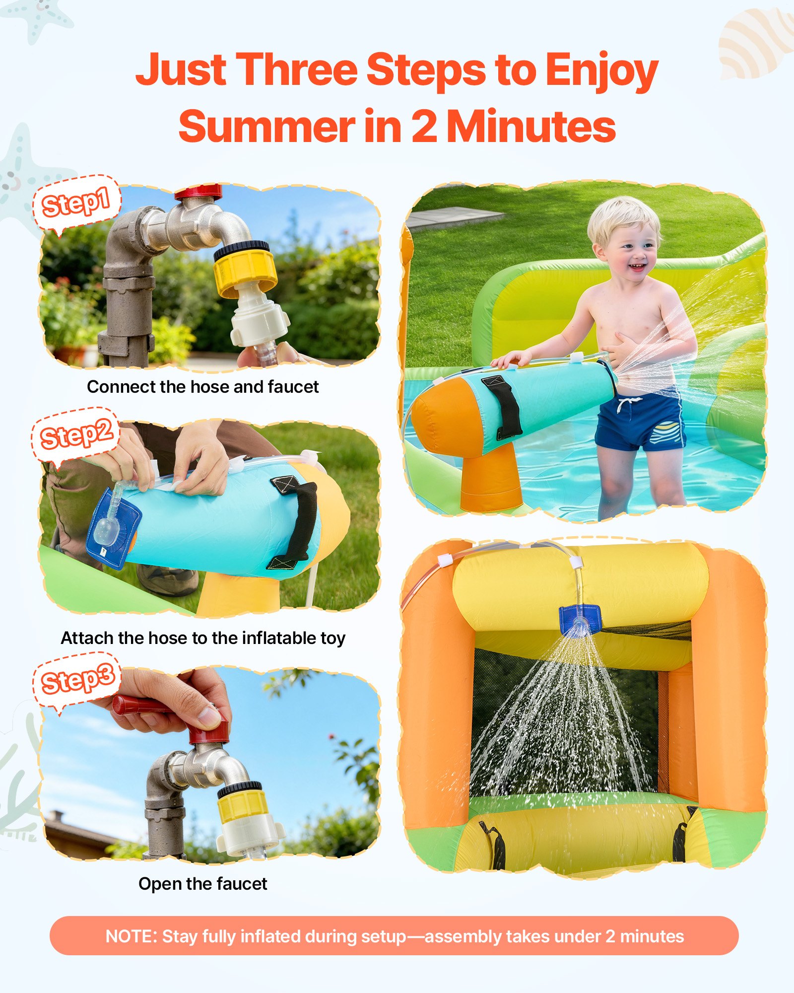 VEVOR Opblaasbaar Water Springkasteel (405 x 347 x 255 cm), Springkasteel met Klimwand & Springkasteelelementen & 2 Hoge Waterglijbanen & Kinderbad & Mini Voetbalveld, voor 3-4 Kinderen (3 tot 8 jaar)