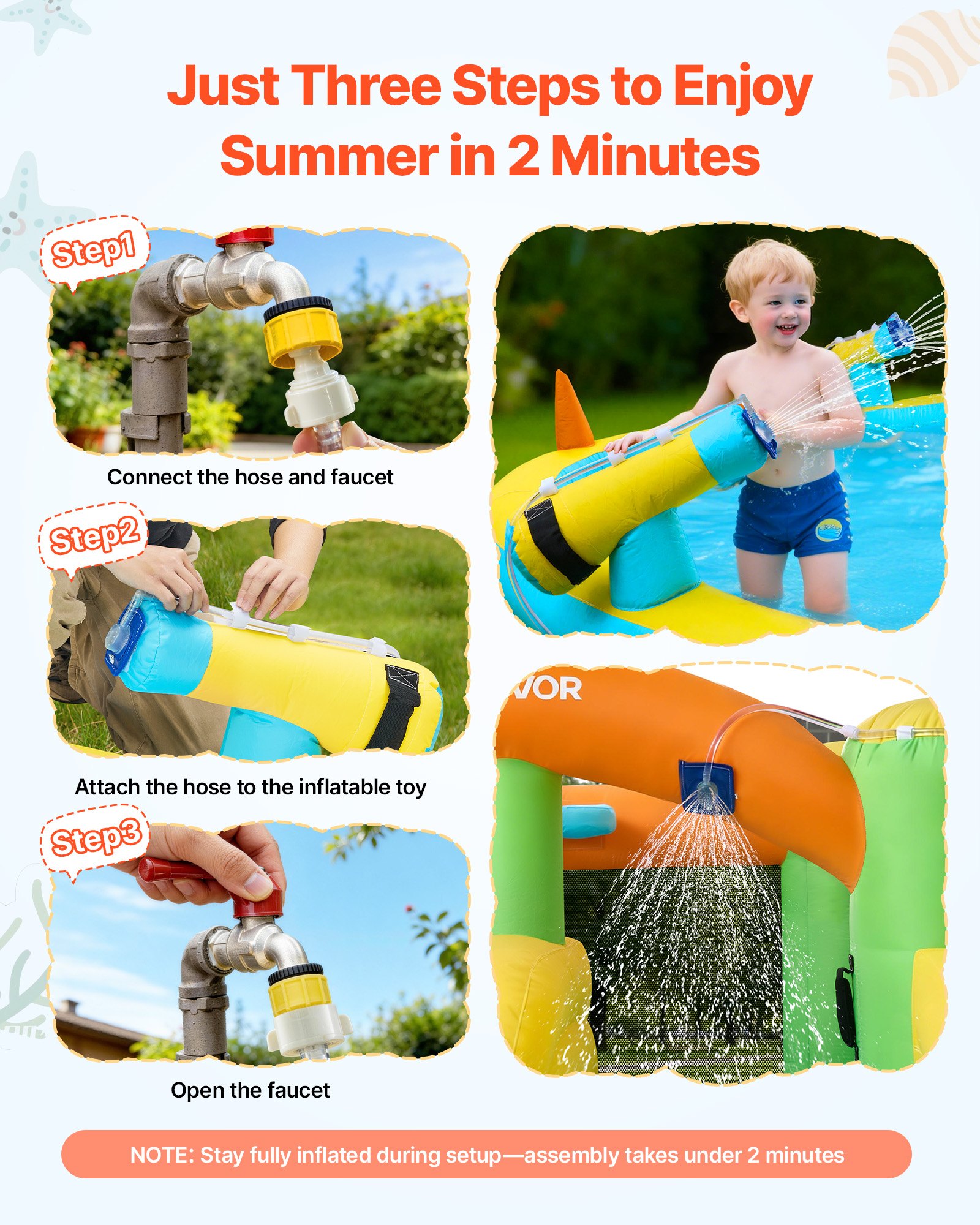 VEVOR Opblaasbaar Water Springkasteel (382 x 398 x 197 cm), Springkasteel met Waterglijbaan, Springkasteelelementen, Basketbalring, Zwembadje en Ringwerpspel, voor 3-4 kinderen (3 tot 8 jaar)