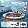 VEVOR inflatable floating dock with 8ft spacious space, shown with a boat and people relaxing in water.