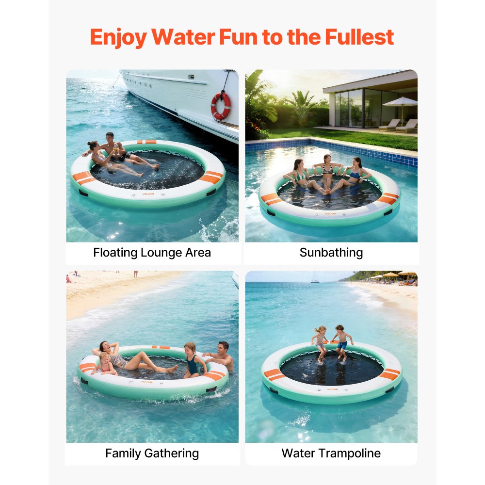 VEVOR Opblaasbaar Drijvend Dok, φ3,66 m, Drijvend Platform met Antislipoppervlak, Draagtas & Afneembare Ladder, Drijvend Eiland, Waterplatform voor Zwembad, Strand & Zee, Rond