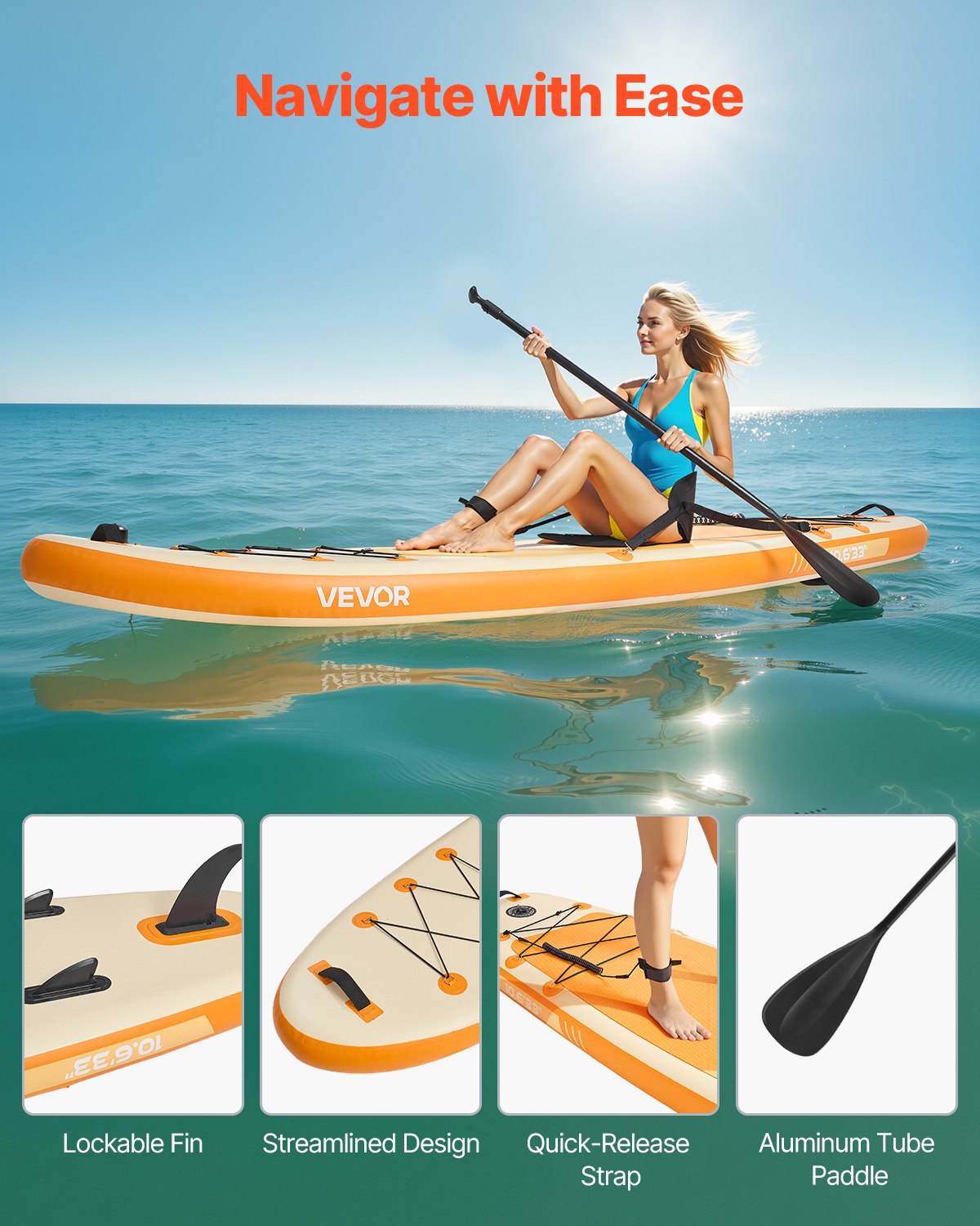 VEVOR Opblaasbaar Stand Up Paddle Board (323 x 83,8 x 15,2 cm) Paddleboard met één zitplaats, complete set inclusief pomp, peddel, vin, rugzak, enkelband, riem, voor tieners en volwassenen