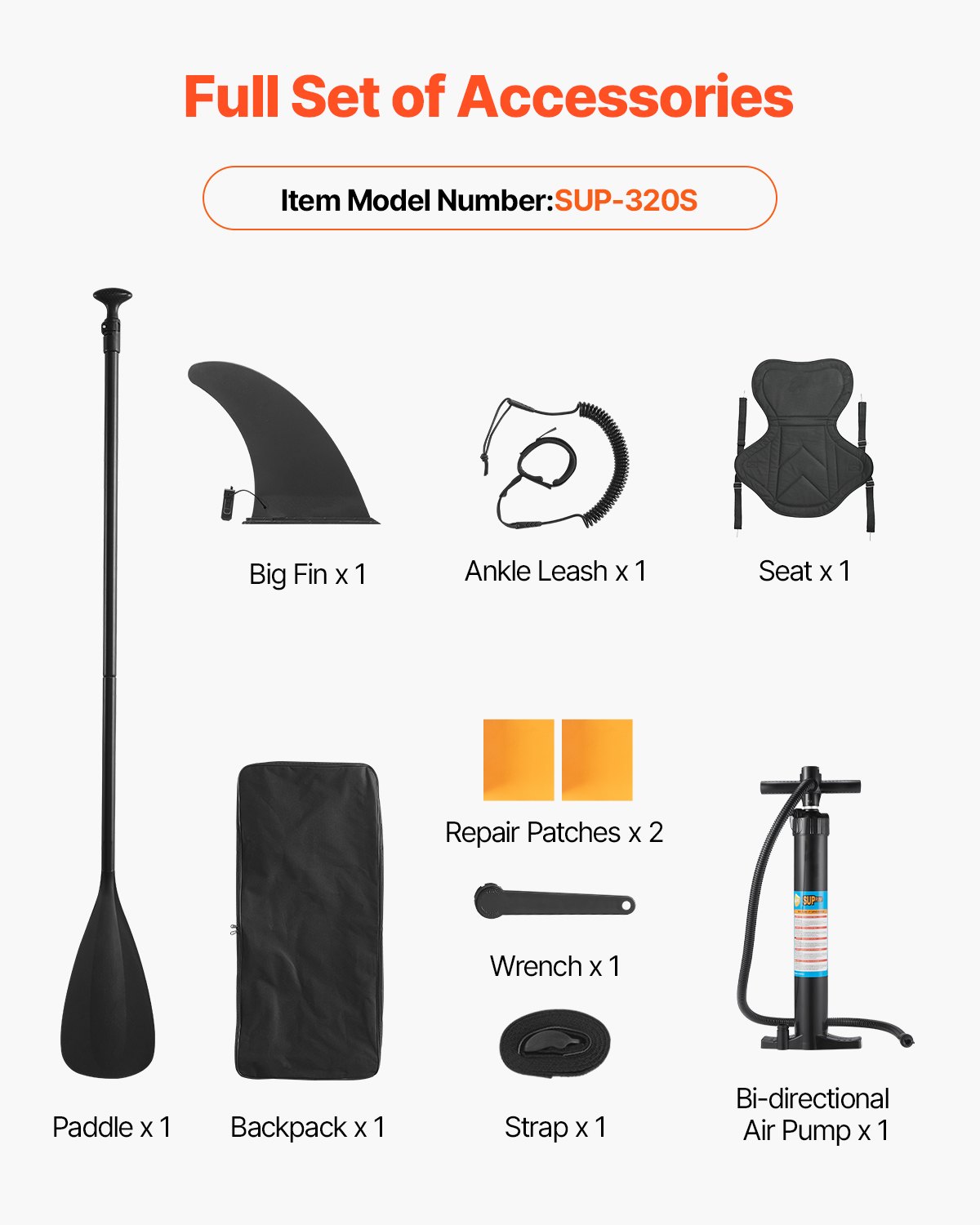 VEVOR Opblaasbaar Stand Up Paddle Board (323 x 83,8 x 15,2 cm) Paddleboard met één zitplaats, complete set inclusief pomp, peddel, vin, rugzak, enkelband, riem, voor tieners en volwassenen