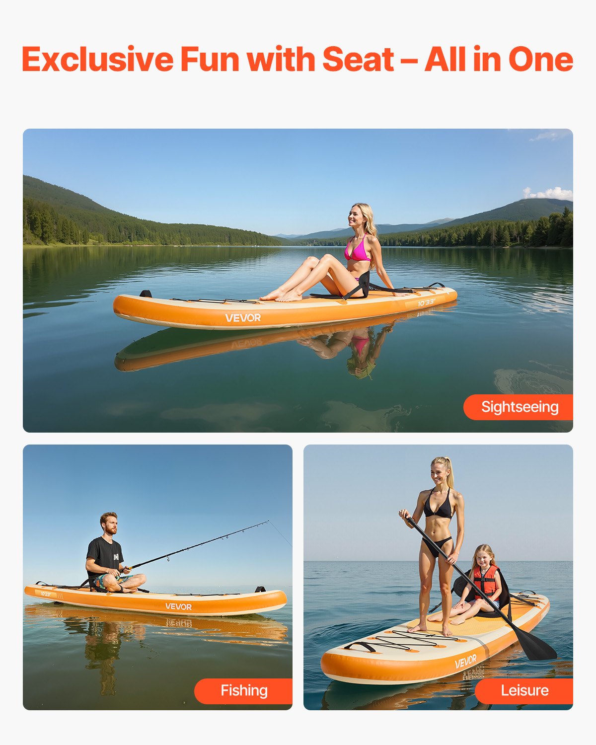 VEVOR Opblaasbaar Stand Up Paddle Board (304,8 x 83,8 x 15,2 cm) Paddleboard met één zitplaats, complete set inclusief pomp, peddel, vin, rugzak, enkelband en riem, voor tieners en volwassenen