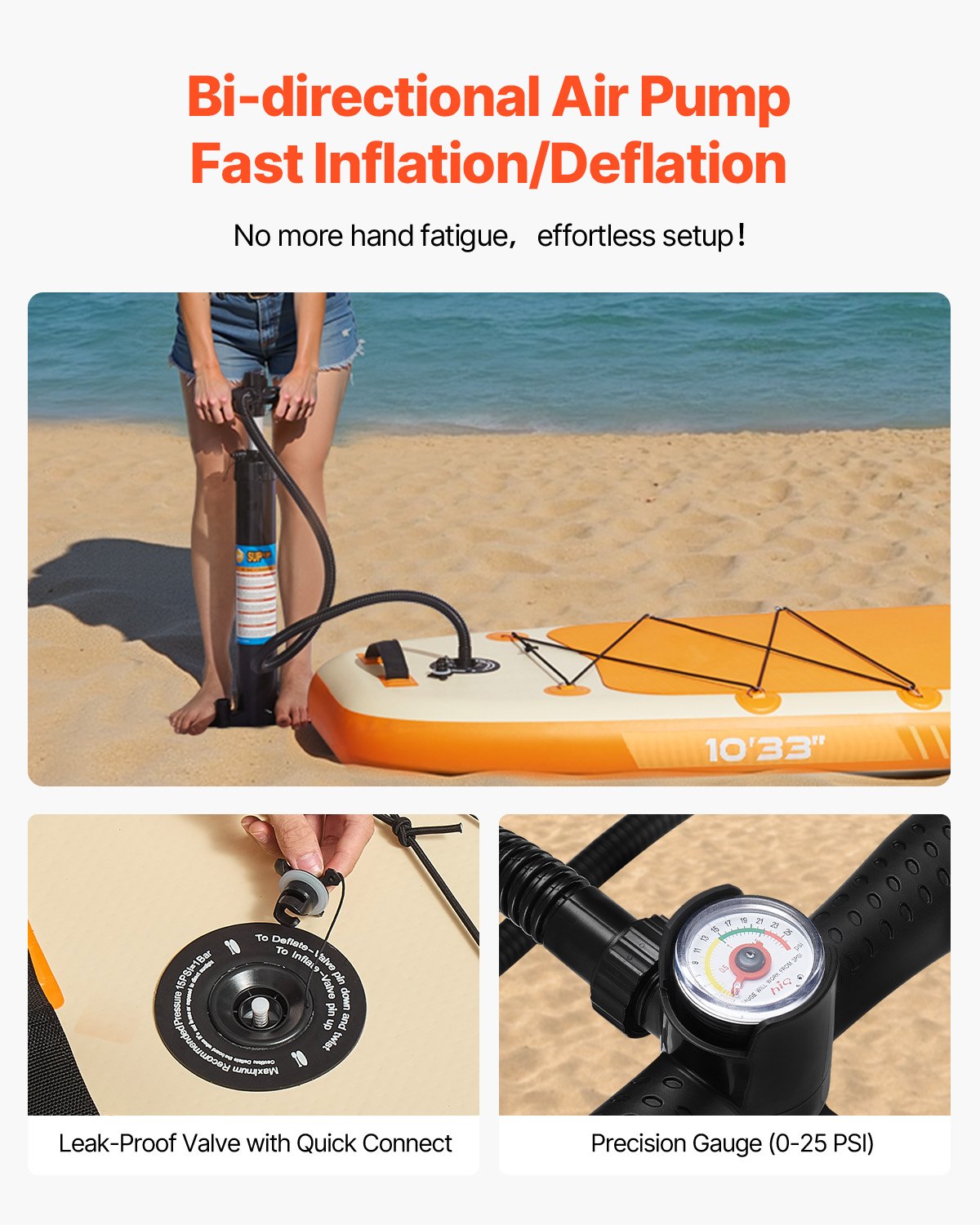 VEVOR Opblaasbaar Stand-up Paddleboard (304,8 x 83,8 x 15,2 cm) Paddleboard met één zitje, complete set inclusief pomp, peddel, vin, rugzak, enkelband en riem, voor tieners en volwassenen