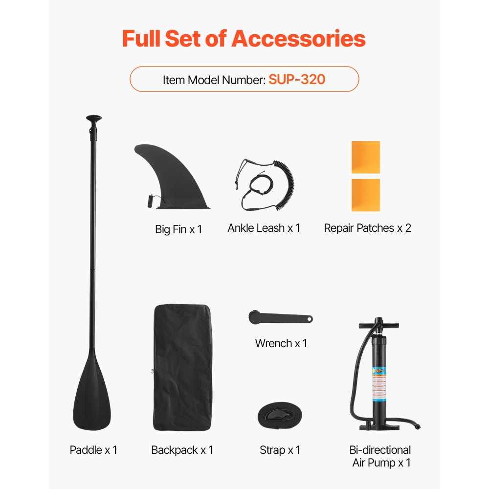 VEVOR Opblaasbaar Stand Up Paddle Board (323 x 83,8 x 15,2 cm) Paddleboard, complete set inclusief pomp, peddelvin, rugzak, enkelriem, antislip dek voor tieners en volwassenen