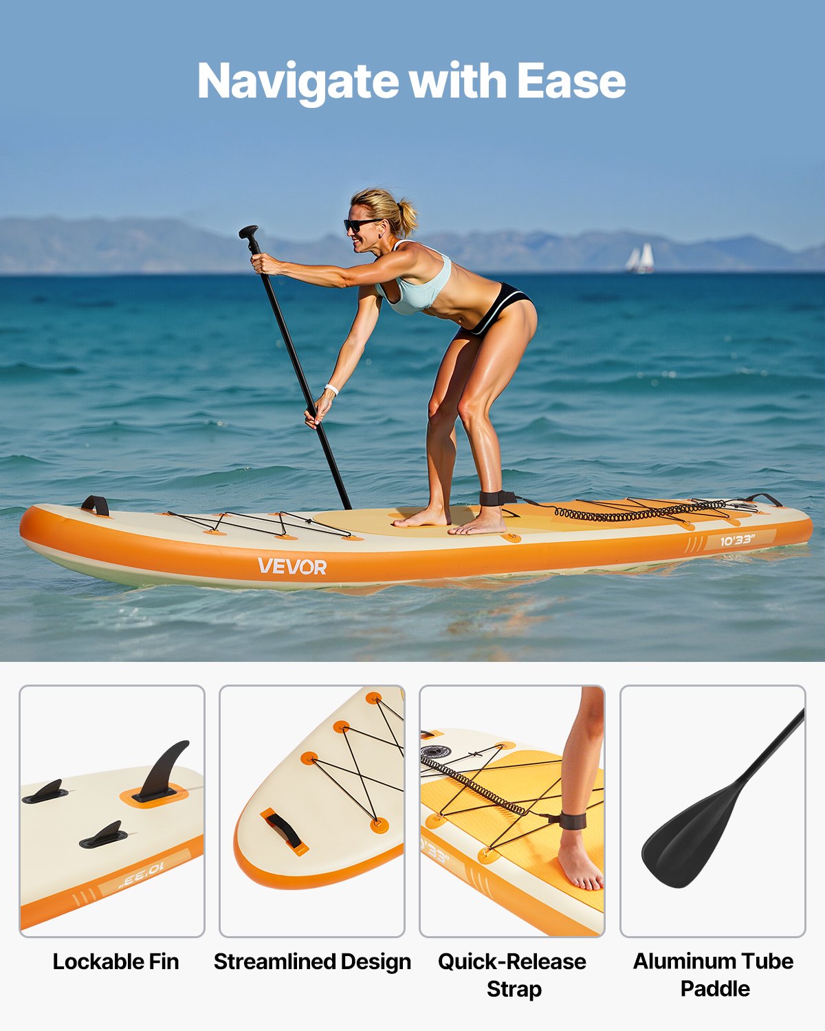 VEVOR Opblaasbaar Stand-up Paddleboard (304,8 x 83,8 x 15,2 cm) Paddleboard, complete set incl. pomp, peddel, vin, rugzak, enkelband, riem, antislipdek voor tieners en volwassenen