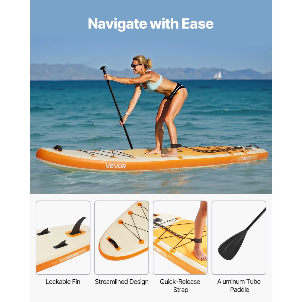 VEVOR Opblaasbaar Stand Up Paddle Board (353,6 x 89 x 15,2 cm) Paddleboard, complete set inclusief pomp, peddelvin, rugzak, enkelriem, antislip dek voor tieners en volwassenen