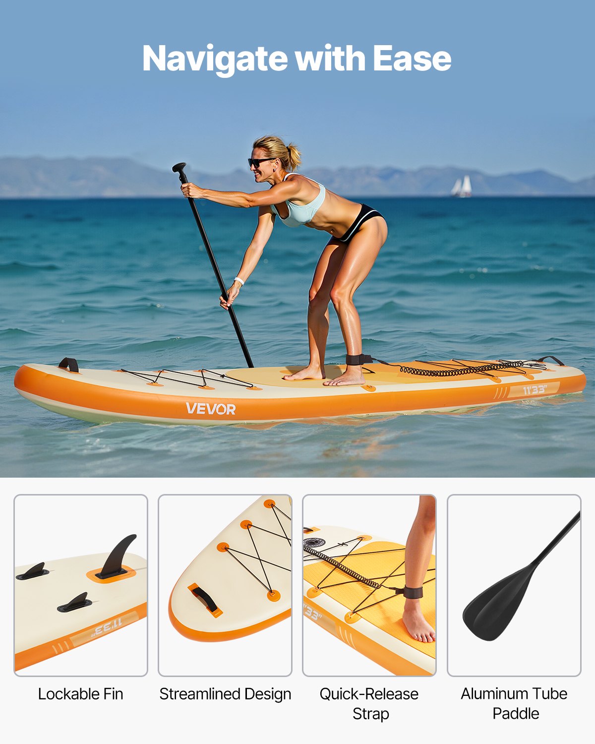 VEVOR Inflatable Stand Up Paddle Board, 3.35m x 84cm x 15cm Wide Ultra-Light SUP Paddleboard, All Accessories Included, Pump, Paddle, Fin, Backpack, Ankle Leash, Strap, Non-slip Deck for Youth Adults