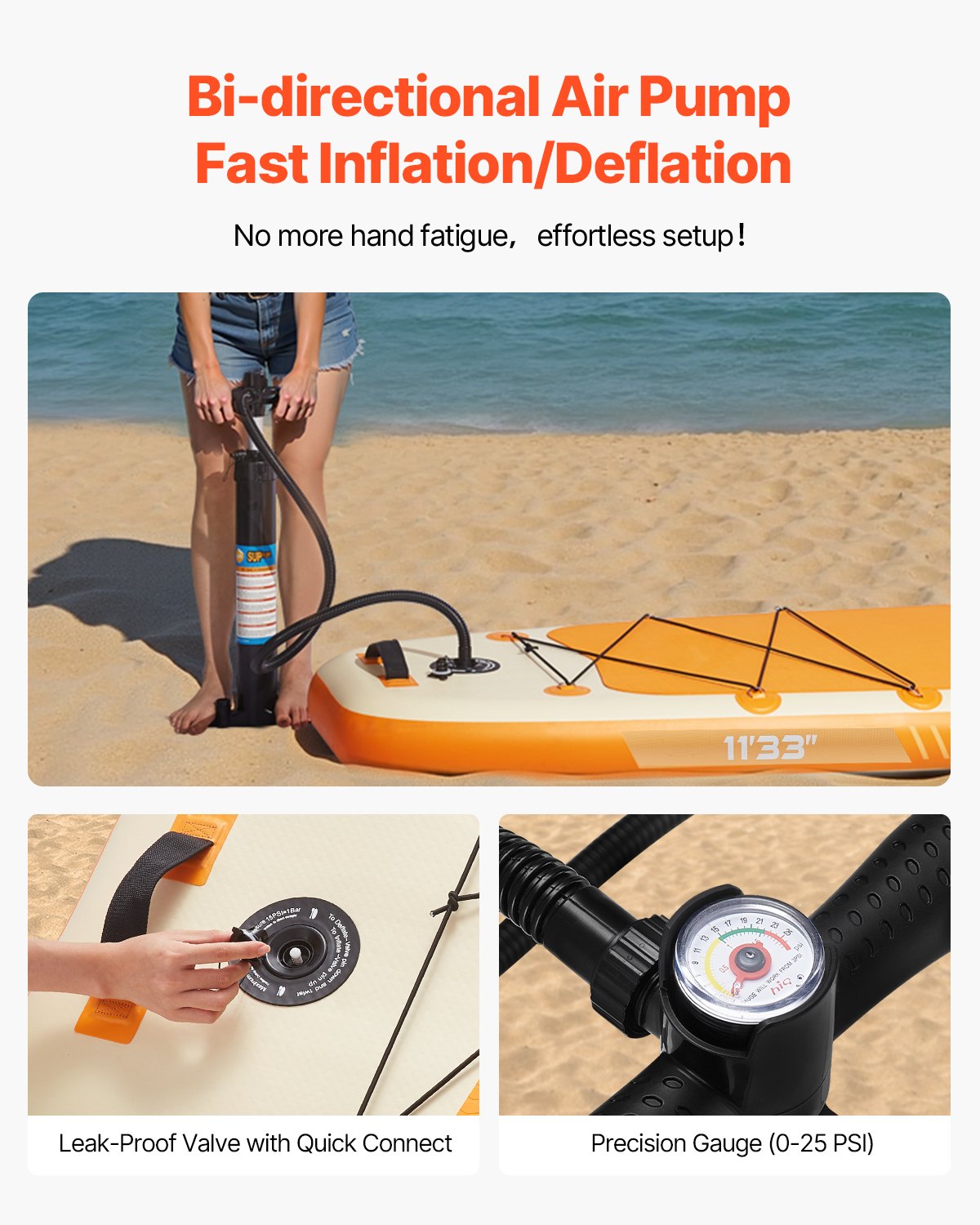 VEVOR Opblaasbaar Stand Up Paddle Board (335,2 x 83,8 x 15,2 cm) Paddleboard, complete set inclusief pomp, peddelvin, rugzak, enkelriem, antislip dek voor tieners en volwassenen
